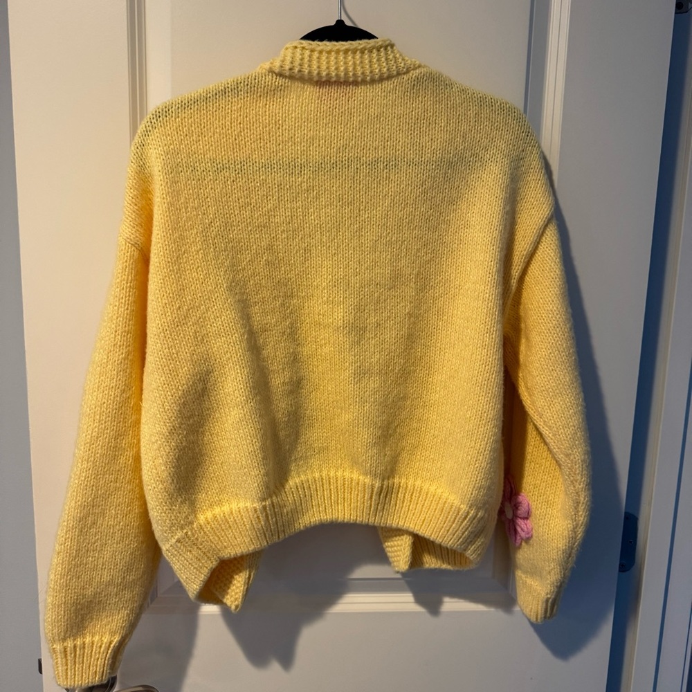mure + grand Flowers Follow the Sun Yellow & Pink Puff Cardigan | S / M - Picture 6 of 6